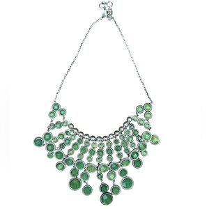 Lucky Brand Semi Precious Cascading Green Bib Bold Statement Necklace Silvertone
